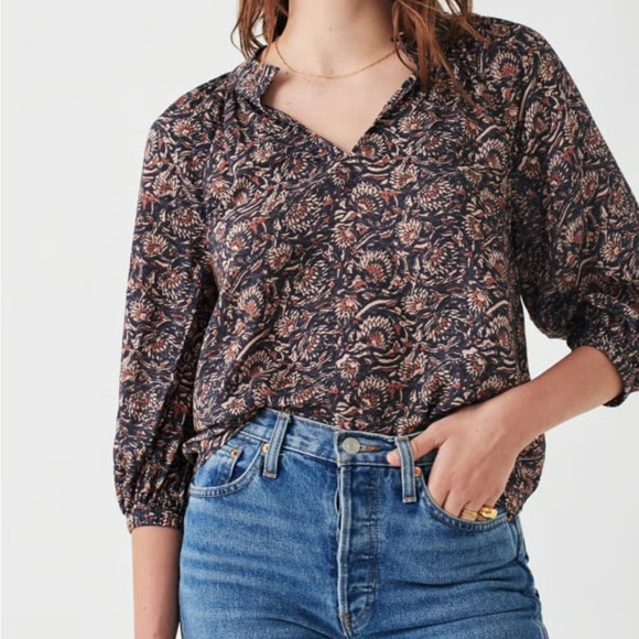 Faherty Tops - Faherty Womens Artisan Block Print Multicolor Portia Blouse Top Small